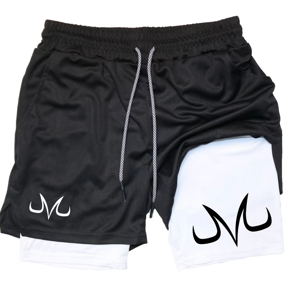 Running Gear Satisfy - กางเกงขาสั้นออกกำลังกายลายโทจิสำหรับผู้ชาย กางเกงกีฬาลำลองสำหรับออกกำลังกาย วิ่ง ผ้าตาข่าย 2-in-1 กางเกงกีฬาขาสั้น